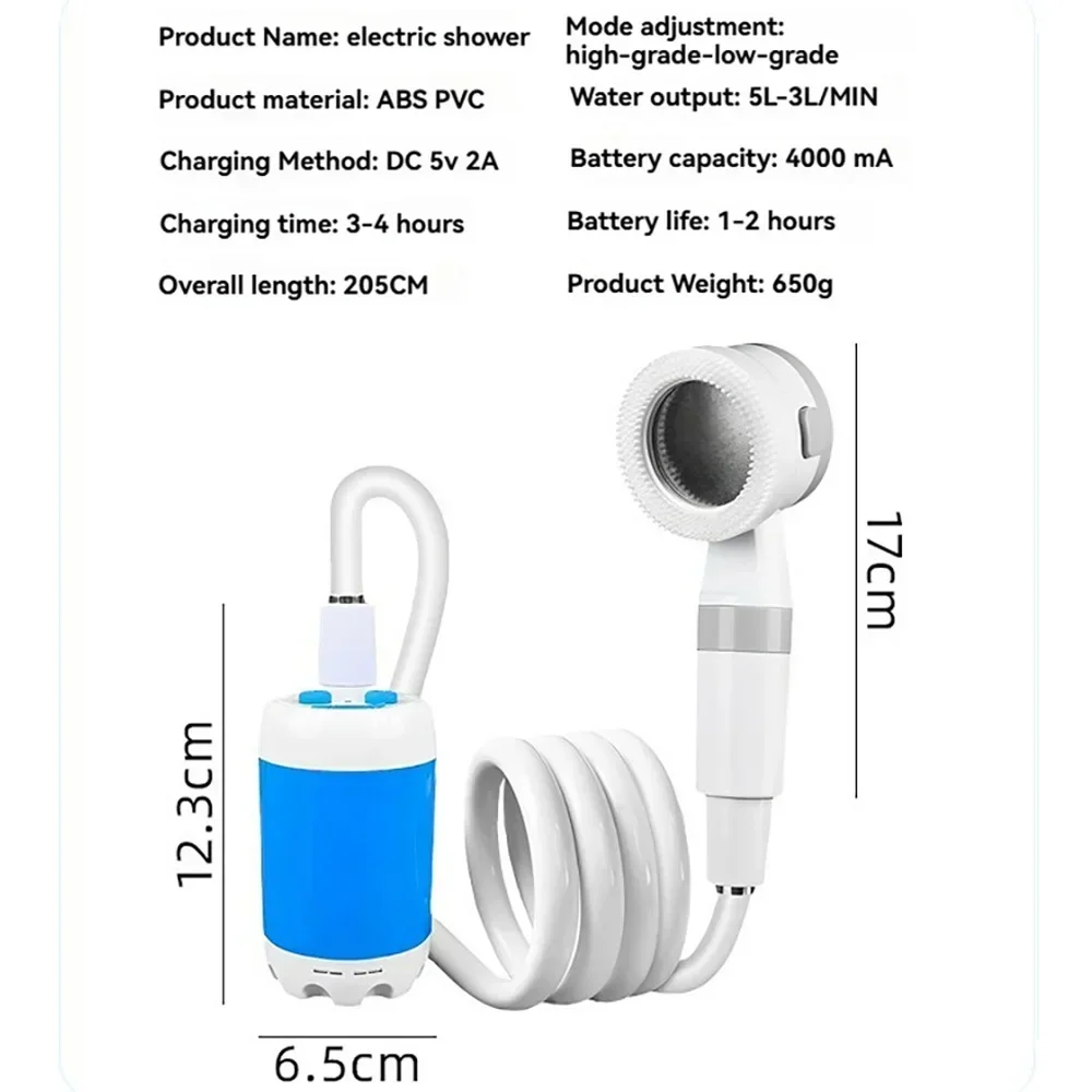 Electric Rechargeable Outdoor Shower Head Battery-powered Cordless Portable Shower for Dormitory Country House and Garden Use