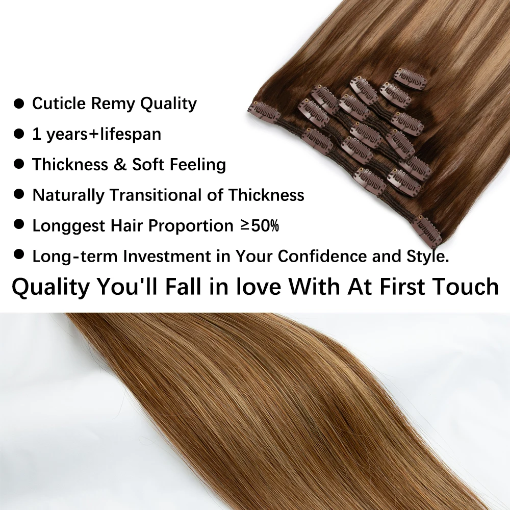 T4P4-27 براون Balayage كليب في وصلات الشعر شعر بشري طبيعي حقيقي بشرة ريمي جودة الحرير وناعم 120 جرام 12-22 بوصة 7 قطعة