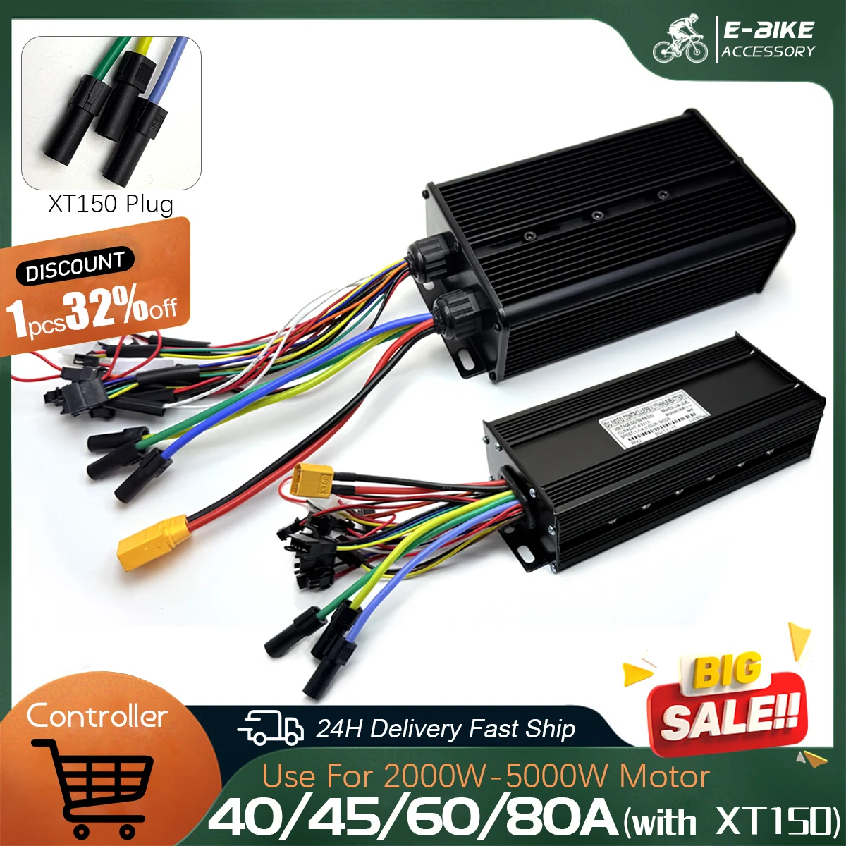 

Ebike 3-Mode Sine Wave Controller 40A 45A 60A 80A Color UKC1 Display 1500W-5000W for Electric Scooter Brushless Controller Kit