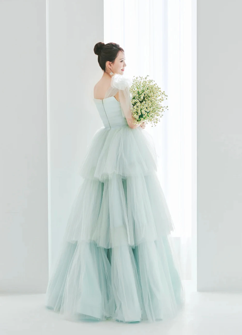 Welove Fairy Tulle A Line Corea Abiti da sposa Servizio fotografico Abiti da sposa da giardino legati con fiocco Lunghezza pavimento Realizzato su