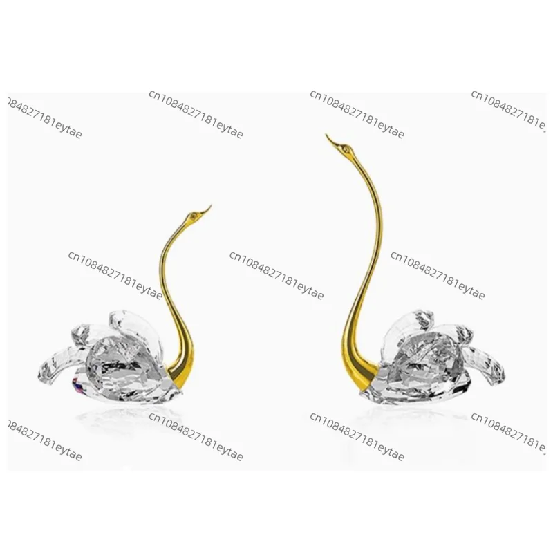 

Crystal Swan Couple Animal Sculpture Golden Metal Figurine Glass Handicraft Home Decoration