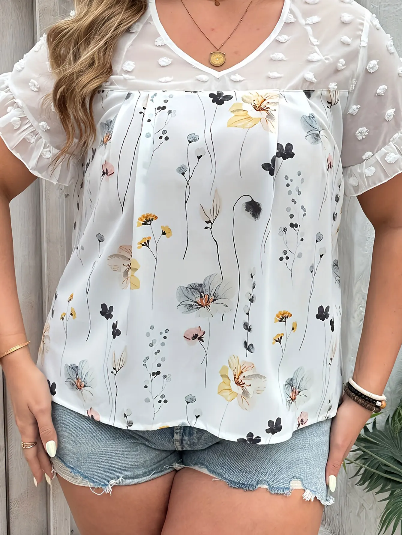 Plus Size Gestreept Overhemd Met Knoop Aan De Voorkant, Casual Shirt Met Lange Mouwen En Gebogen Zoom Voor Lente En Herfst, Grote Dameskleding