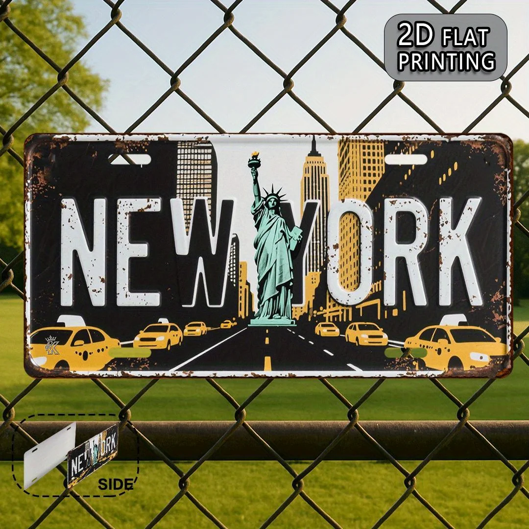2D Flat, 2D Flat Design, 2D Flat Printing, 1pc Pack, New York Vintage Metal Aluminum License Plate Decorative Sign 12x6 Inches,