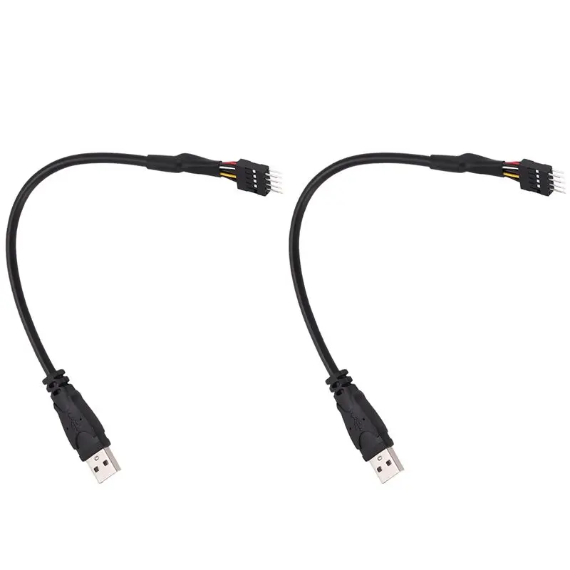 2Pcs 20Cm 9 Pin Male To External USB A Male PC Mainboard Internal Data Extension Cable