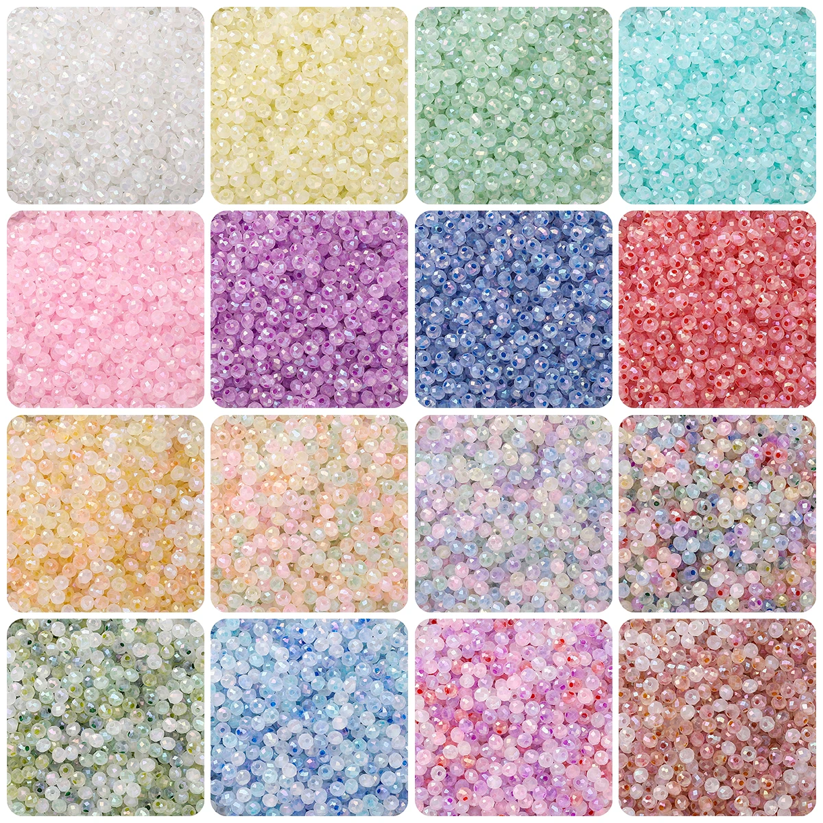 Manik Nasi Kaca Halus Warna Awan 4mm Lubang 1mm - Pembuatan Perhiasan DIY (Kalung/Gelang Kerajinan) 10g/130pcs Kantong