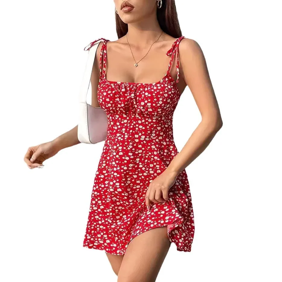 2024 nuevo SHEIN Essnce vestido de verano sin tirantes ajustado con estampado Floral estilo transfronterizo otro largo de manga sin mangas