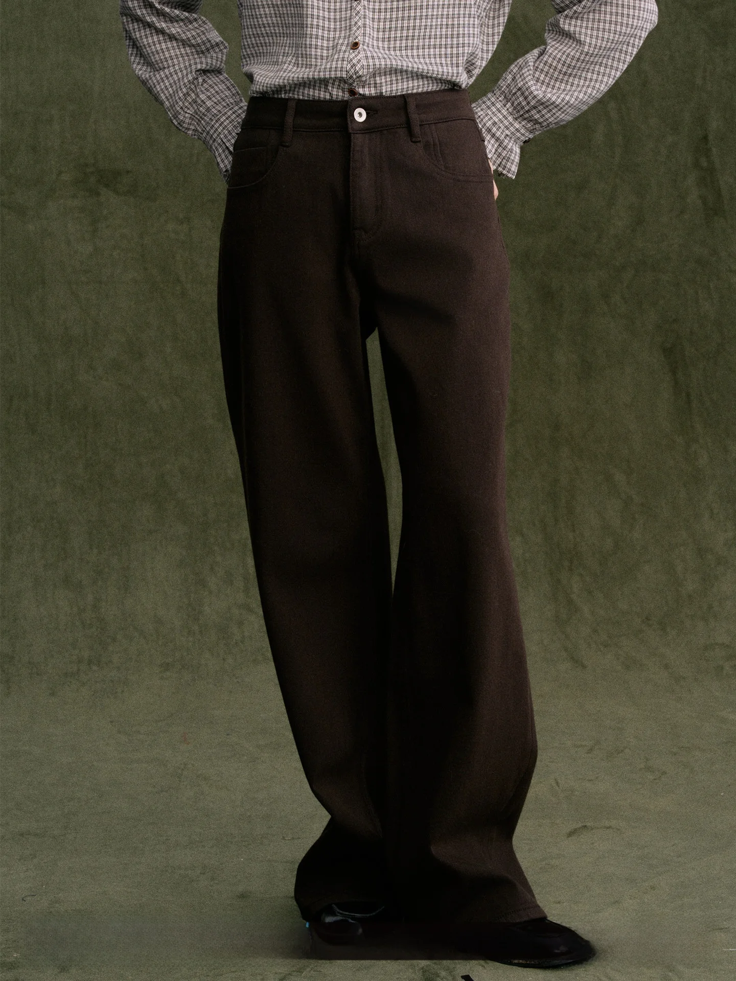 

Jicouture High Waist Wide Leg Straight Cut Brown Denim Pants Women's Autumn Winter Cotton Scythe Pants Commute Style