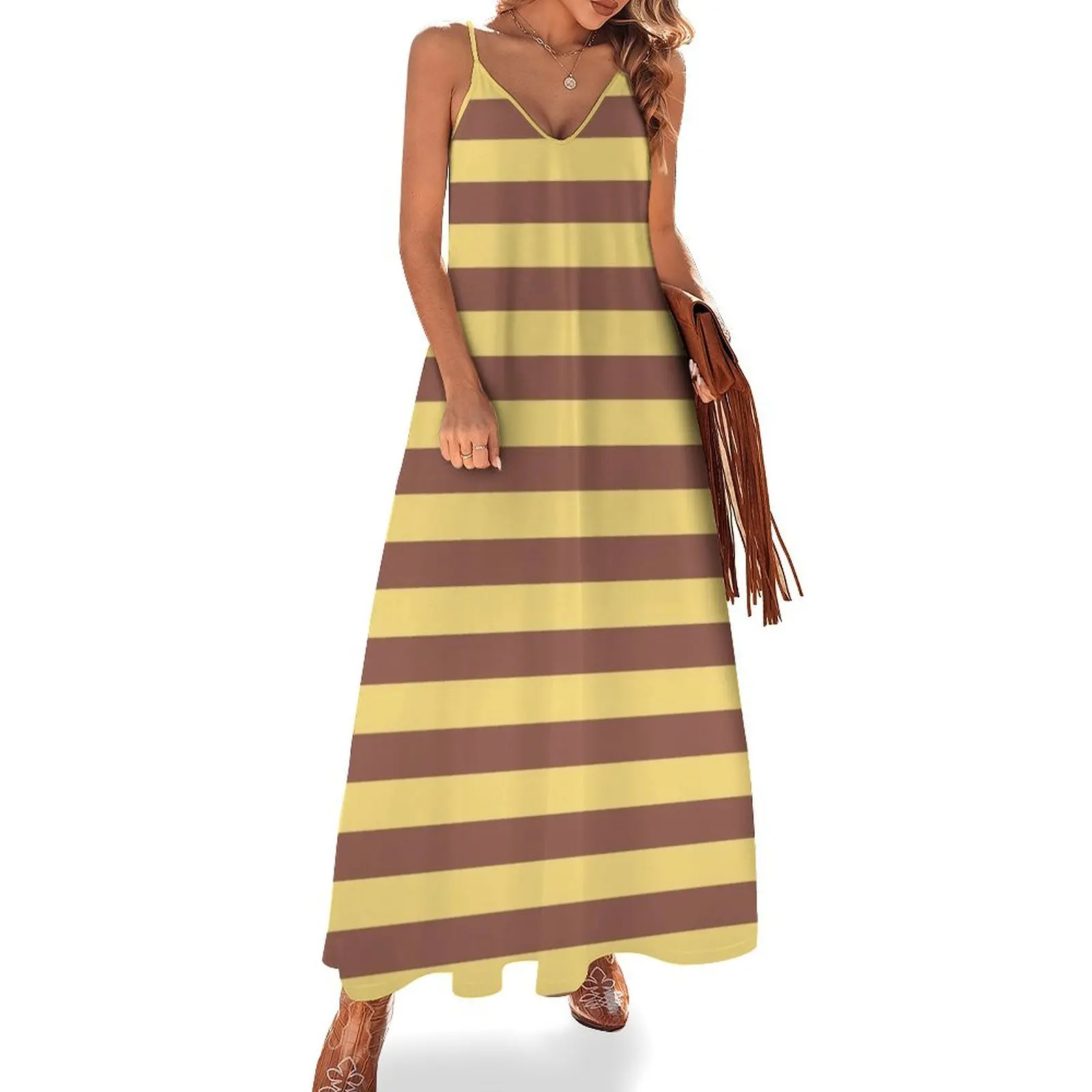 

yellow brown stripes Sleeveless Dress Party dresses for women dress for women dresses for special events Dress