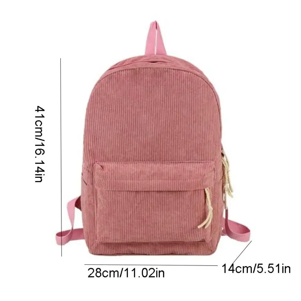 Ransel Corduroy Ringan Harajuku Warna Solid Tas Sekolah Siswa Gaya Jepang Kapasitas Besar Tas Ransel Siswa untuk Perjalanan