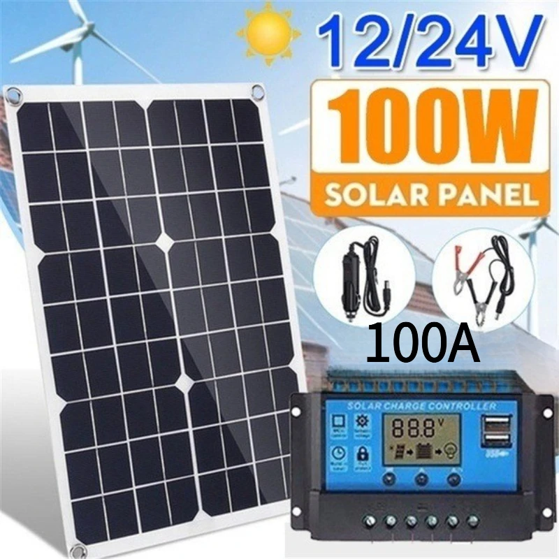 

Комплект солнечных панелей 100A 12/24В, портативное солнечное зарядное устройство с контроллером заряда для автомобиля, фургона, лодки, аккумулятора, домашнего и наружного использования