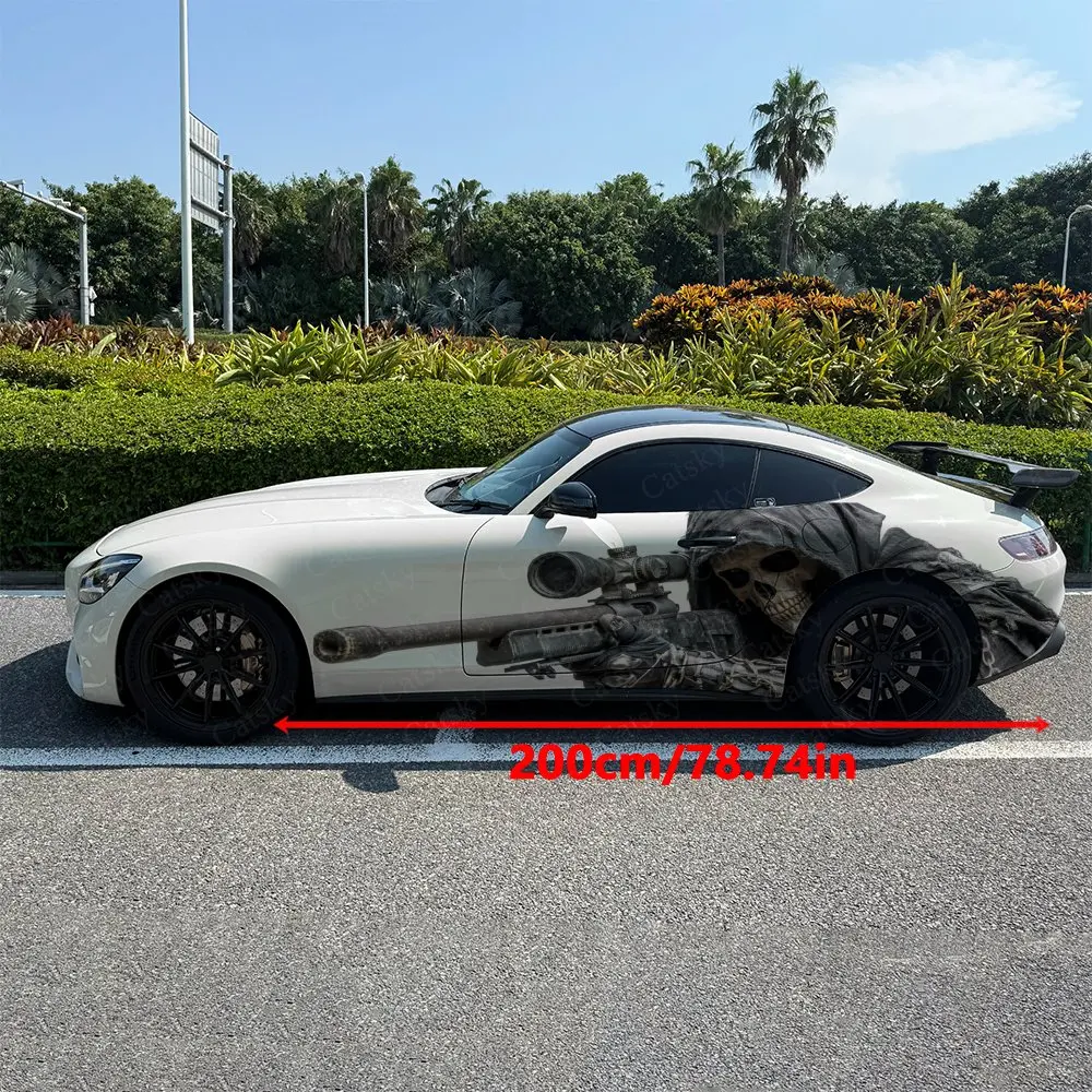 2pcs Armored Skeleton Telescope Scope Car Side Wraps, Self-Adhesive PVC Waterproof & Scratch-Resistant Stickers, Car Accessory