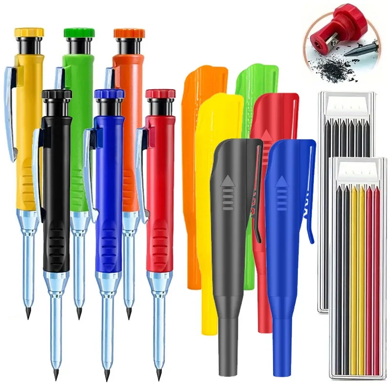

2.8mm Solid Carpenter Pencil with Pencil Cap, Deep Hole Mechanical Pencil with Built in Sharpener For Carpenter Woodworking