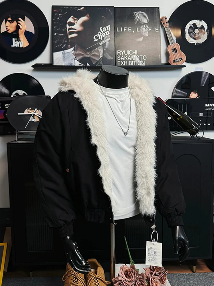 

American Sle Cleanfit Hooded Jaet Thiened Winter Coat for Men with Fur Collar Warm And Comfortable Cotton Clothing