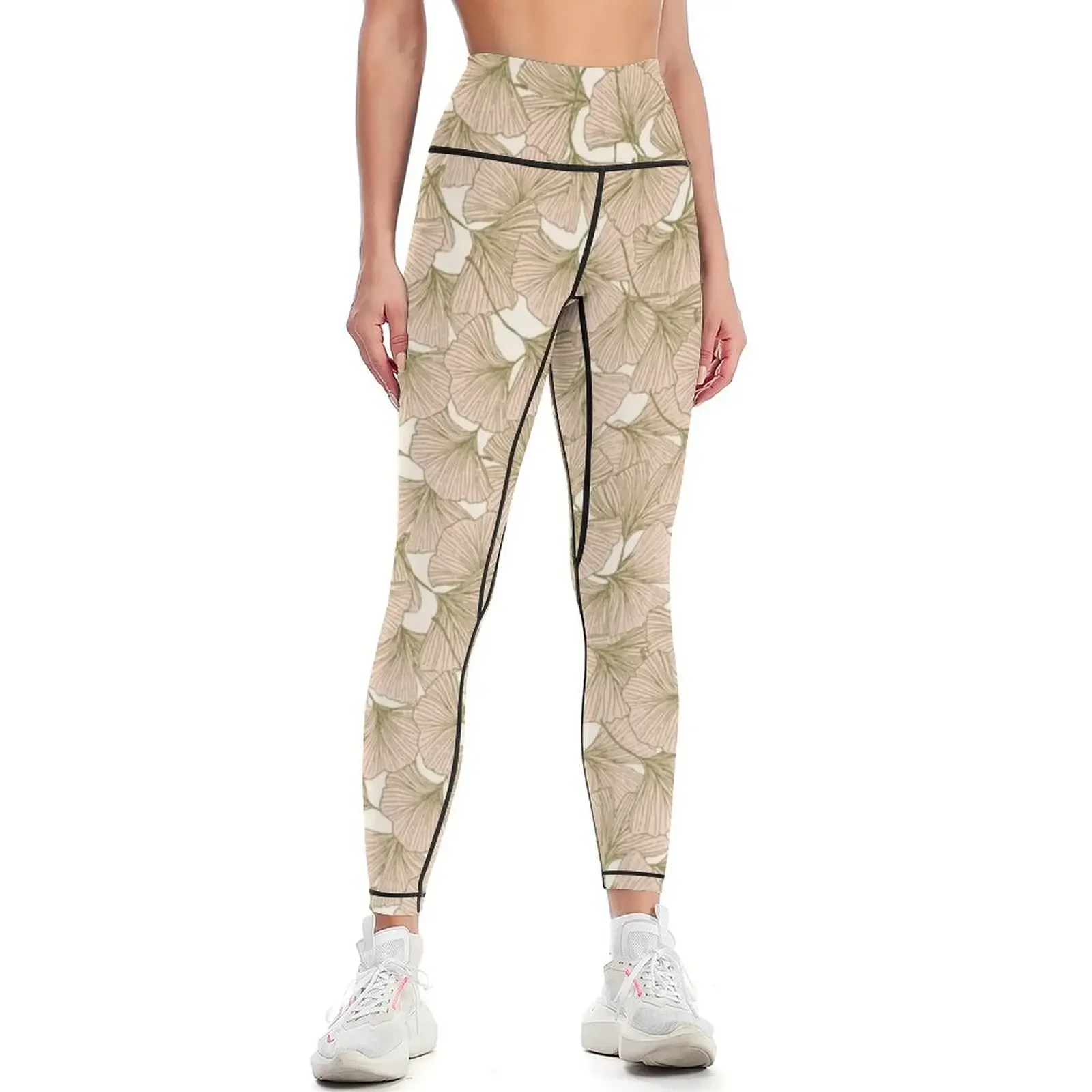 

Ginkgo Biloba Pink Gold Print Leggings Women's high waist legging gym Jogger pants Clothing fitness Womens Leggings