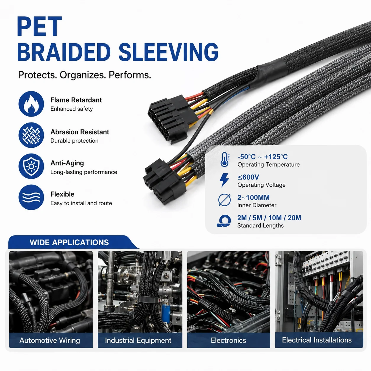 20/10/5/2M PET Woven Mesh Sleeve 2-100mm odorless and environmentally friendly PET repeatedly bent and not easily cracked sheath