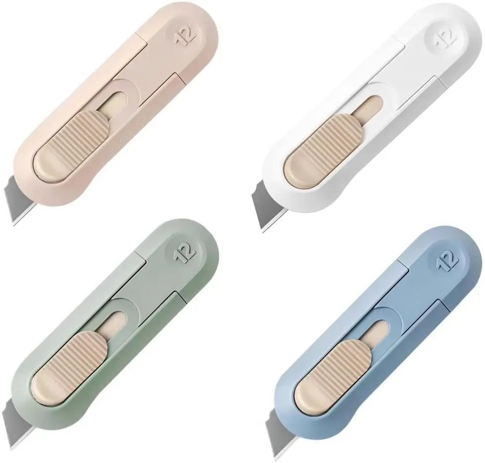 4pcs Utility Knife,SK5 Retractable Blade Duty Box Cutter Letter Opener, Razor Sharp Cartons Cardboard Cutter Knife Perfect for P