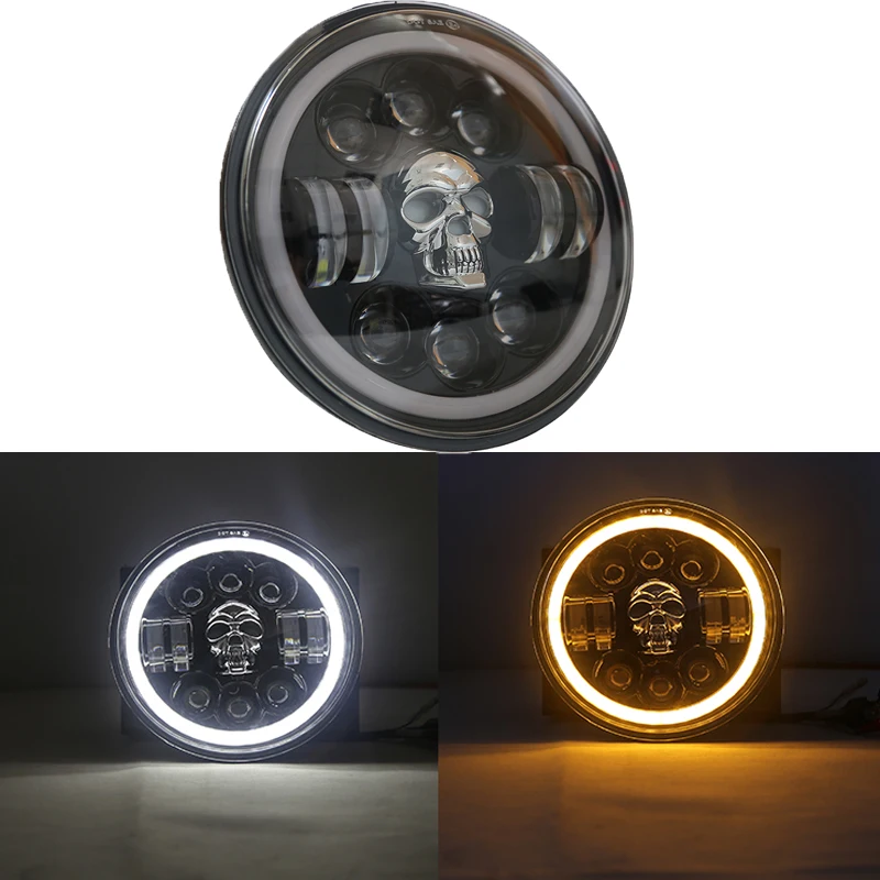 LED Headlight Assembly 7 Inch Car Motorcycle Accessories H4 Headlight Bulbs RGB Skull Angel Eye Light Fog Lamp For BMW Ford Jeep