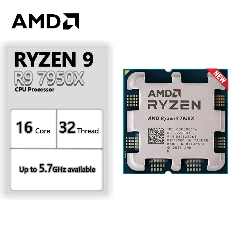 AMD Ryzen 9 7950X R9 7950X 4.5 GHz 16-Core 32-Thread CPU  5NM L3=64M 100-000000514 Socket AM5 New but without cooler