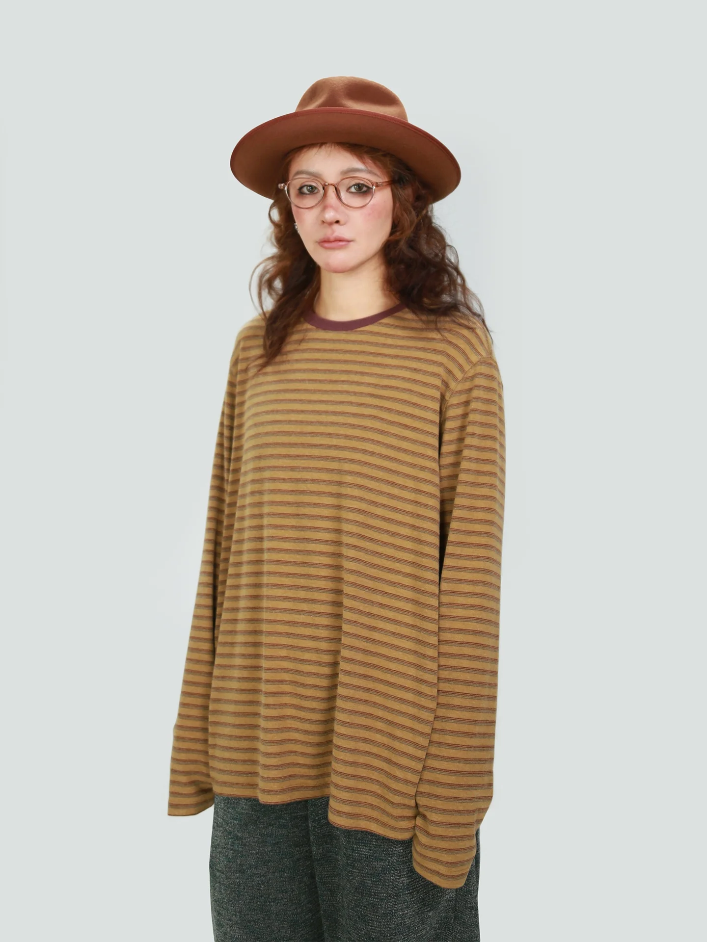 

Зимняя женская свободная футболка в полоску из смесовой шерсти с круглым вырезом, модная, повседневная, удобная, коллекция 2026 года