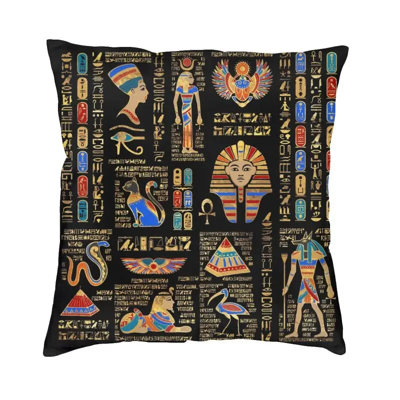 Egyptian Hieroglyphs And Deities God Square Pillowcover Decoration Ancient Egypt Pharaoh Cushions Throw Pillow Printing