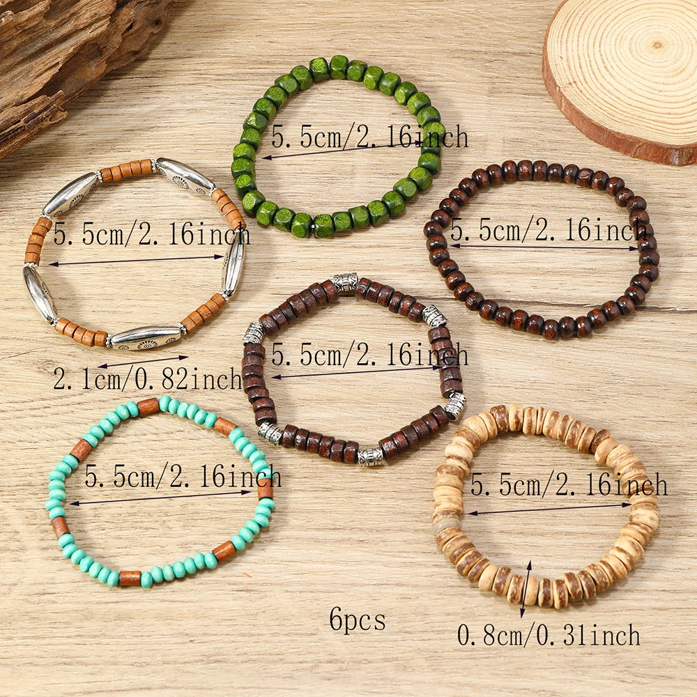 Vintage Bohemian Style Beaded Bracelets For Men Multilayer Wood Beaded Boho Coconut Beaded Chain Jewelry AccessoriesGifts