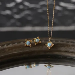 316l Stainless Steel Imitation Opal Stone Colorful Small Pendant Stud Earrings Necklace Set Prevent Allergy Jewelry
