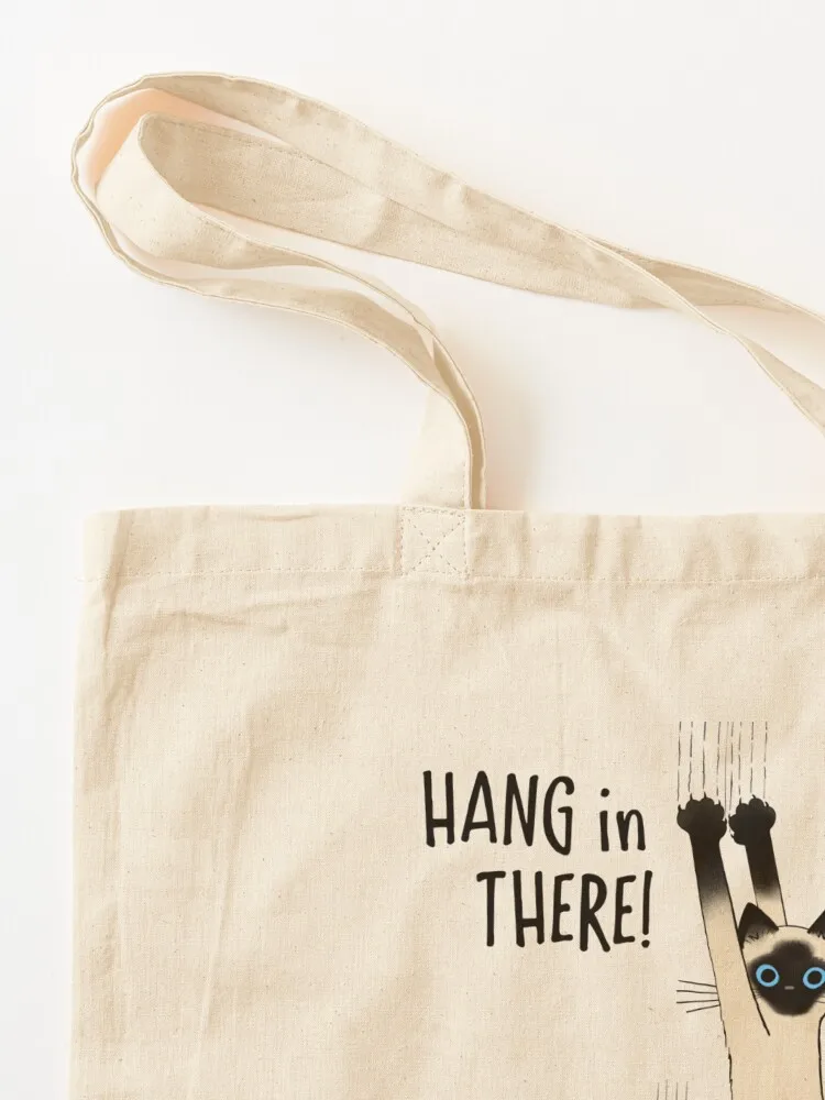 Siamese Cat Hang in There! Funny Cat Hanging On With Claws Tote Bag bag luxury women canvas tote bag hand