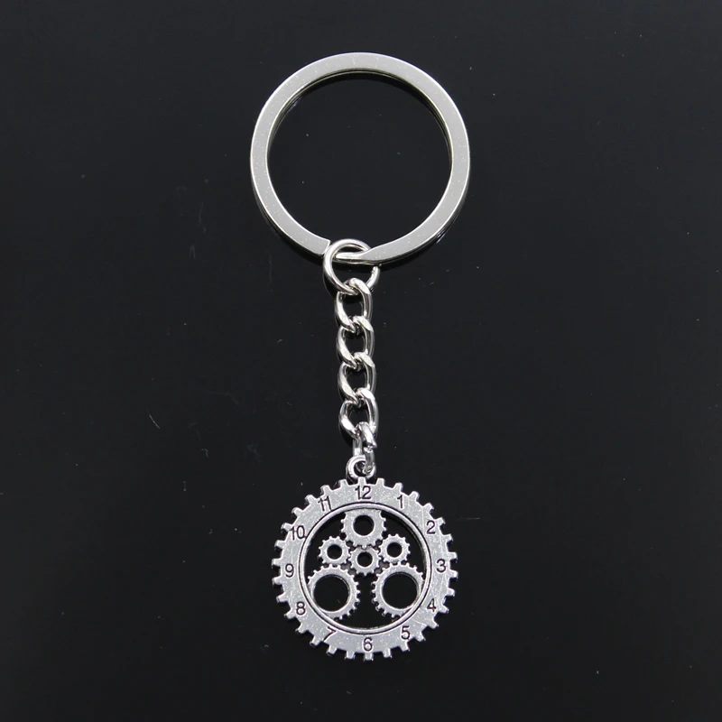 Fashion Keychain 28x25mm Punk Gear Clock Watch Silver Color Pendants DIY Men Car Key Chain Ring Holder Souvenir For Gift