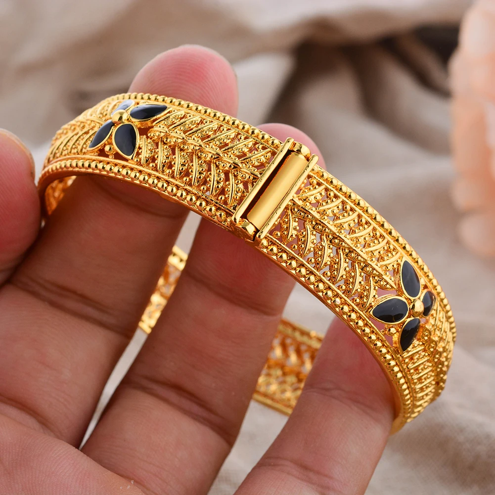 1 Stück 24K Goldfarbene Armreifen Arabische Äthiopische Nigerianische Bankett-Hochzeits-Armbänder Party-Choker Kupferschmuck Geschenke – Detail 15