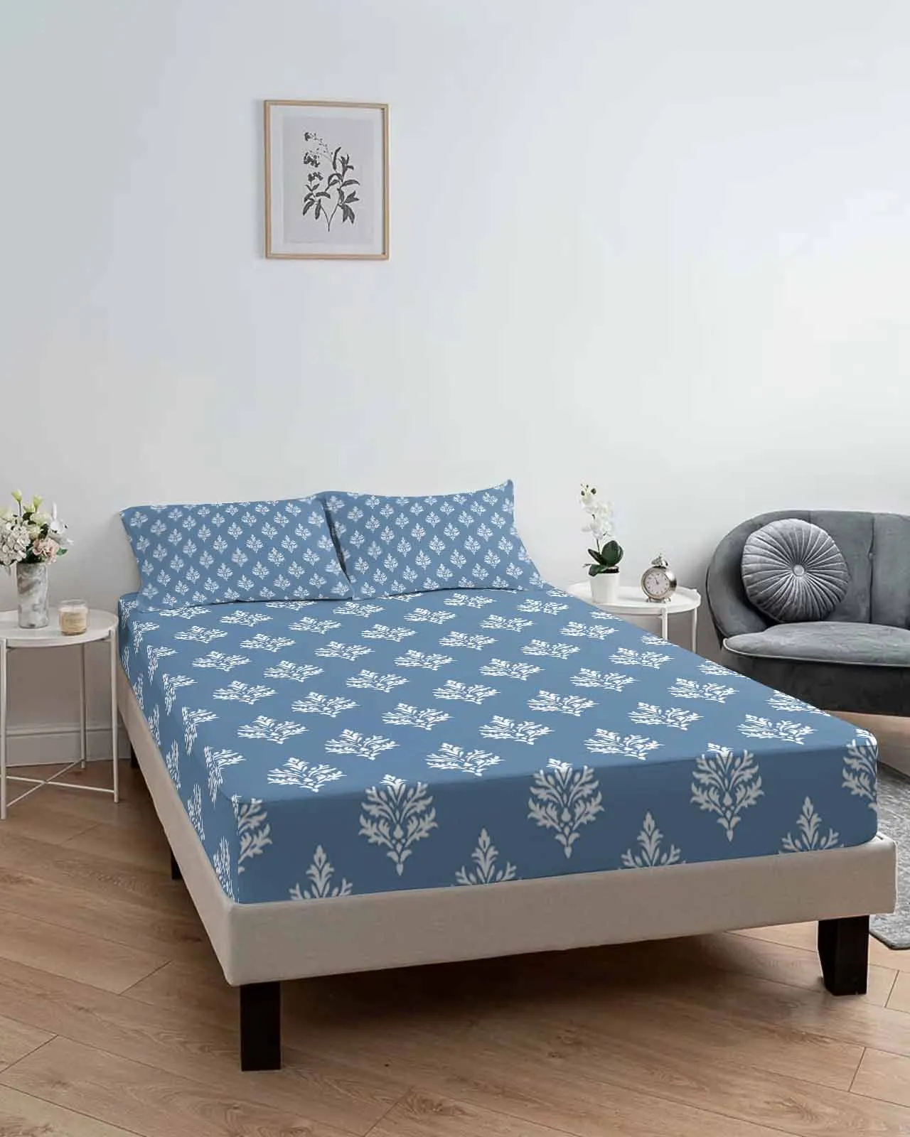 

Abstract Flowers Seamlessly Queen Size Bed Mattress Fitted sheet Elastic Rubber Band Non-slip Bed Sheet Pillowcase Set