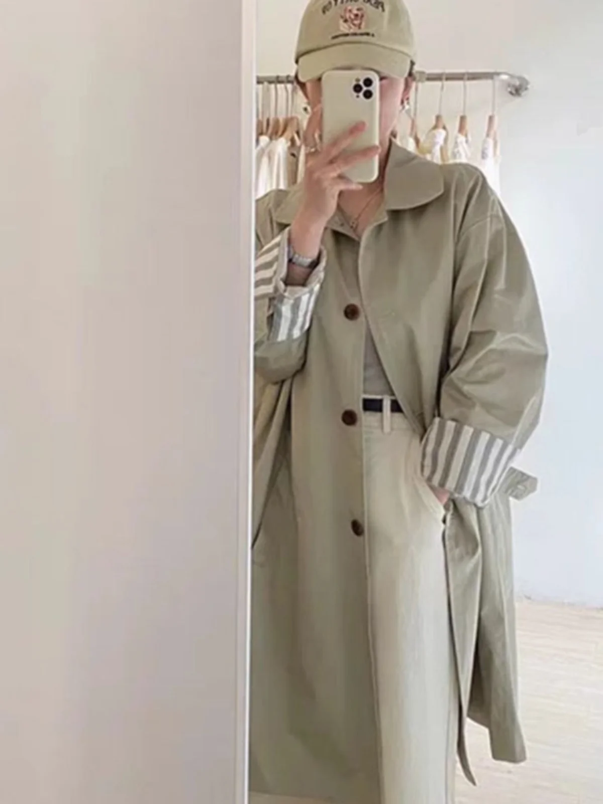 Japonês sle workwear casaco longo feminino outono design sensação pequeno ence ele solto briti sle casaco