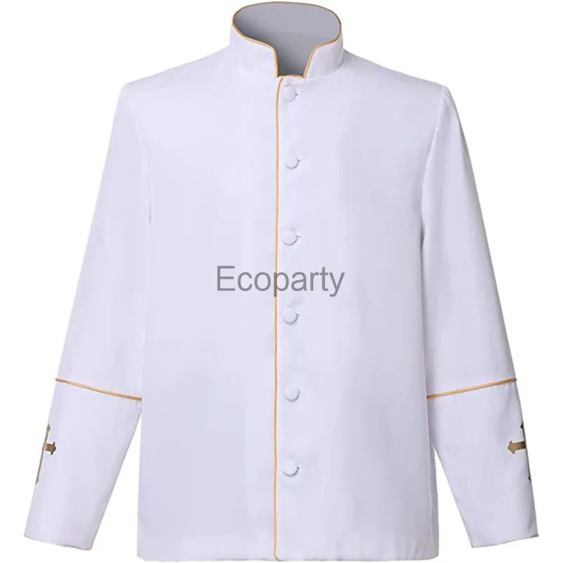 Men's Medieval Vintage Priest Cosplay Costume Adult Halloween Pope Pastor Jacket White Black Renaissance Monk Clergy Clothing