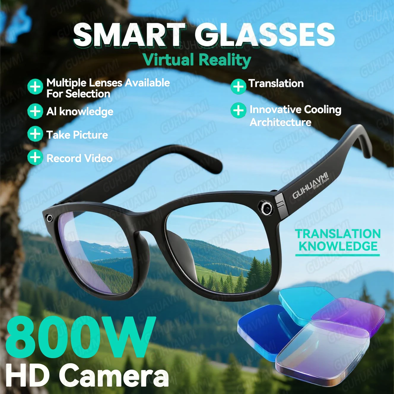 

GUHUAVMI Intelligent AI Glasses 800W Pixel Camera HD 6K Video Recording AI Translation Music Control Intelligent Wearable Device