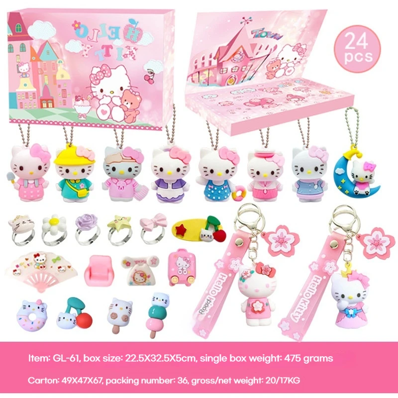 2024 muñeca Kuromi de moda Poke Hello Kitty colgante llavero colgante Sanrio agujero caja ciega juguete de lotería de Navidad para niños