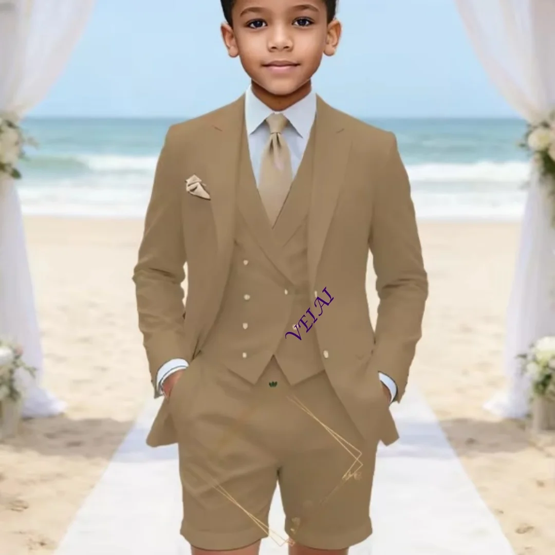 Boys' Custom Classic 3-Piece Linen Suit, Versatile Blazer, Waistcoat & Shorts for Weddings, Travel & All Summer Events - view 4