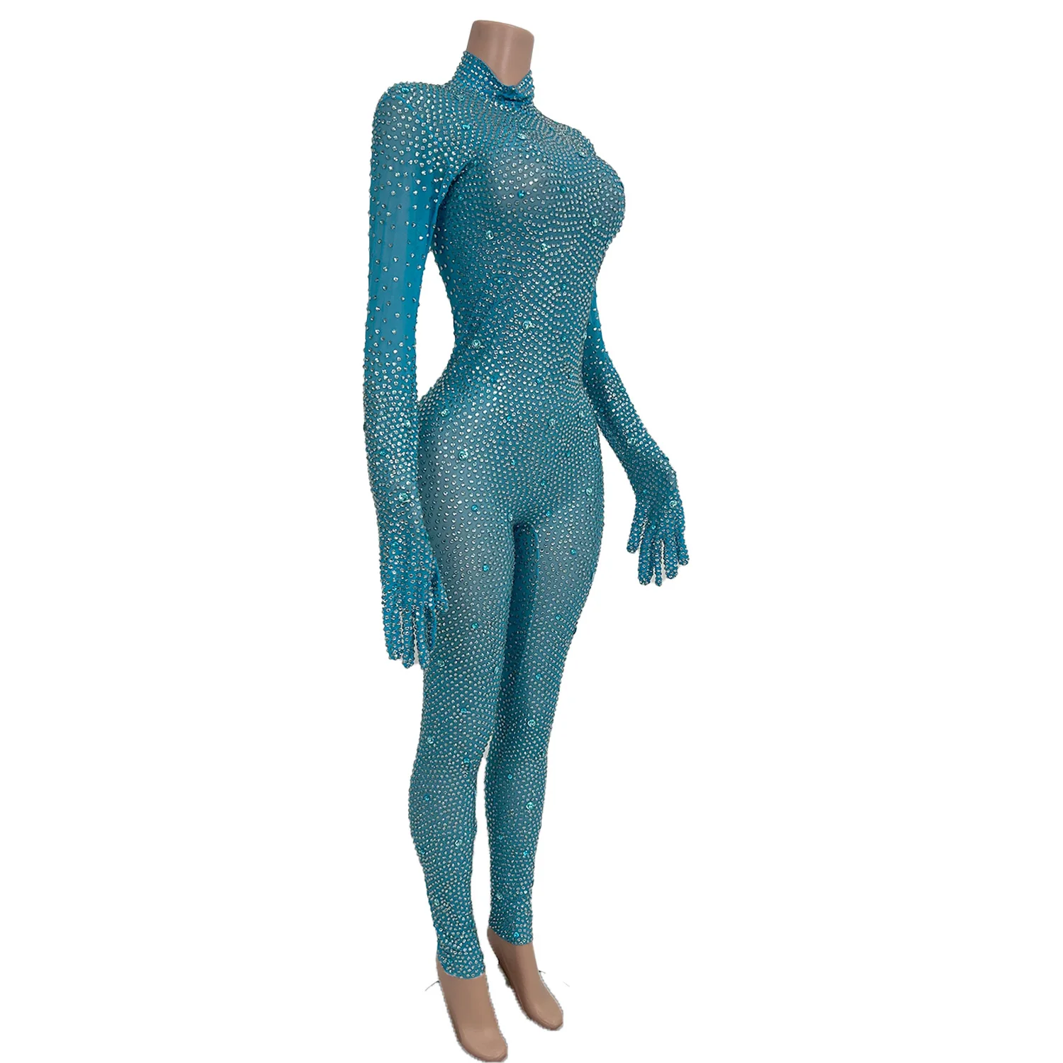 Sparkly Full Crystals Jumpsuit For Sexy Women Club Costume Party Bodycon Elastic Jumpsuit Birthday Show Stage Performance Wear