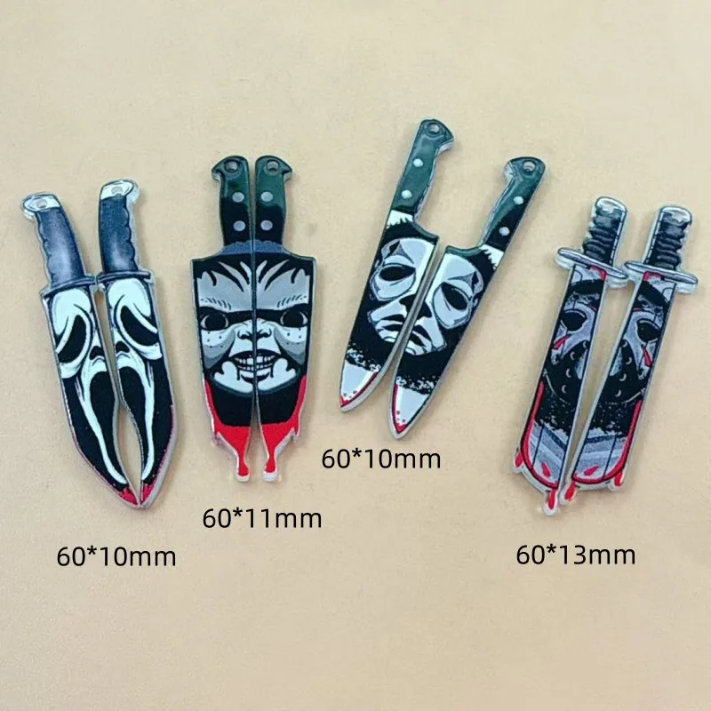 two-sided 10Pcs Halloween Charms Spooky Ghost Knife two-sided Acrylic Jewlery Findings For Earrings Keychain Pendants Diy Making