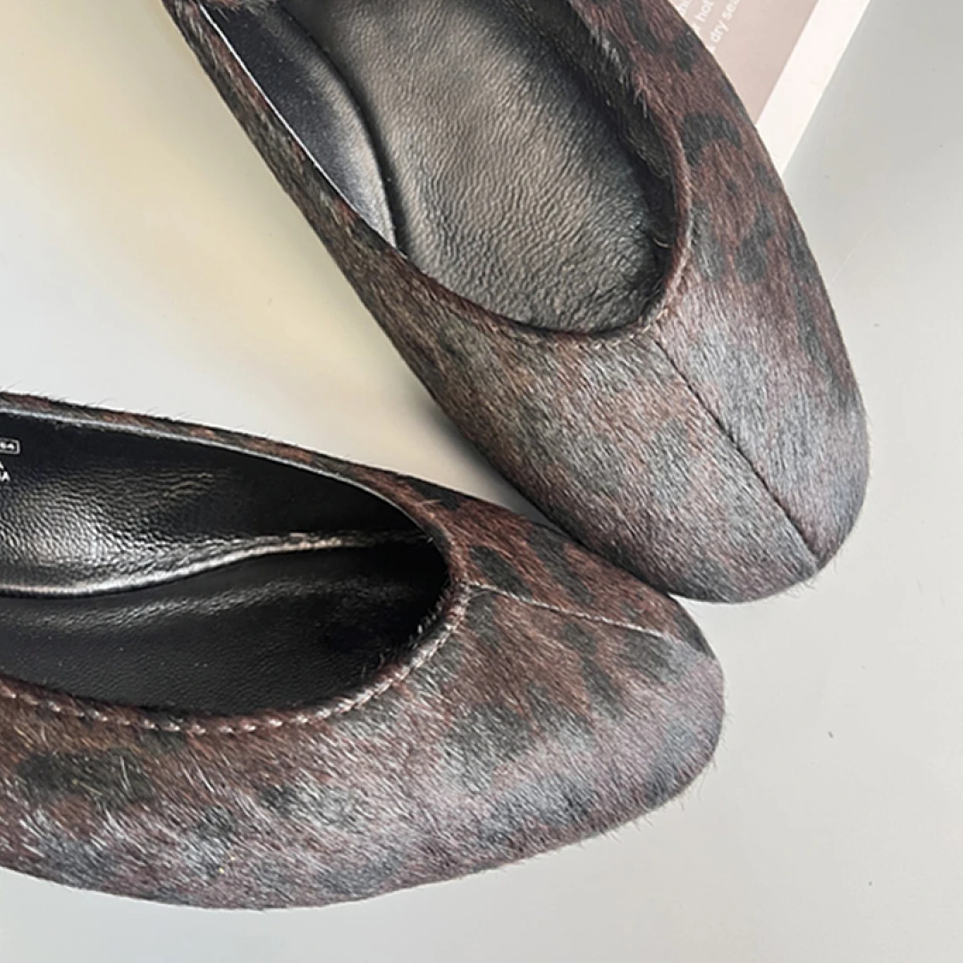 Maxdutti Minimalist Woman Shoes Shoes For Woman Loafers French Genuine Leather Slip On Leopard Print Horsehair Mary Jane Shoes