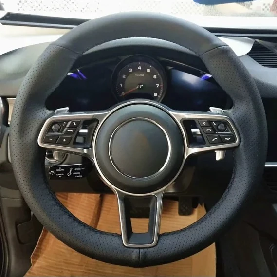 High-end Napa leather steering wheel cover with thin and non-slip patterned diamond-shaped design suitable for all seasons and p