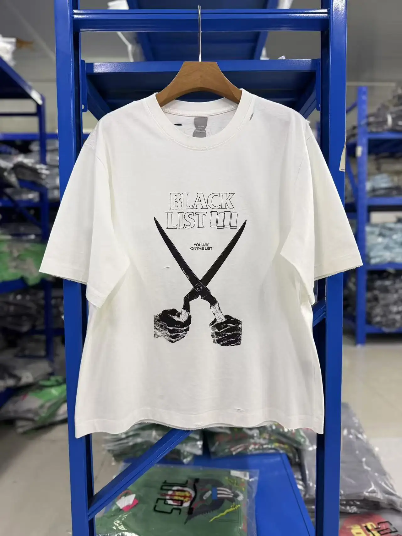 New Protocol Index Fashion Trend Brand Scissors Printed Hole Style Vintage Washed Used Boxy Men's Short Sleeve Tee