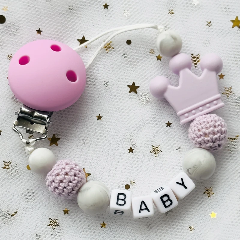 Hot Custom Name Pacifier Clip Handmade Beech Personalized Wooden Chain Silicone Animal Holder Baby Teether Toy Newborn Chew Gift