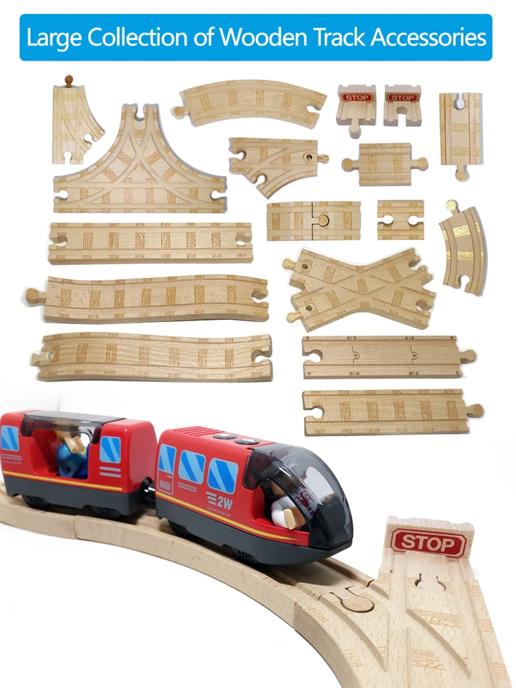 High Quality With Pattern Beech Small Track Train Toy Children's Set Wooden Magnetic Rail Train Bulk Accessories Track S38