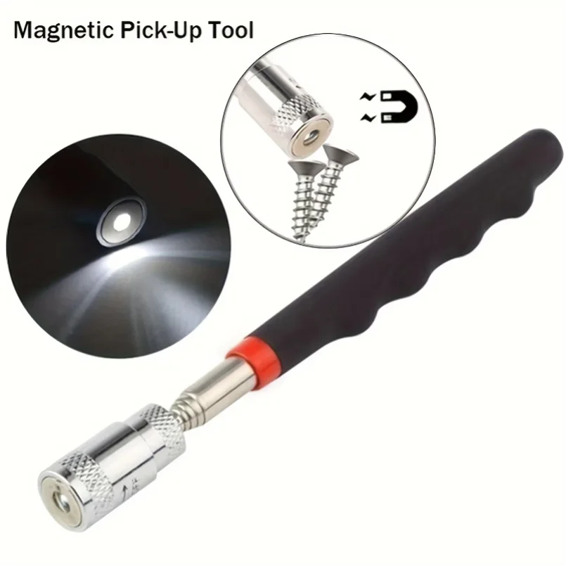 1pc Portable Magnetic Pick Up Tool Extendable Telescopic LED Torch Magnet Rod For Repairing Shop