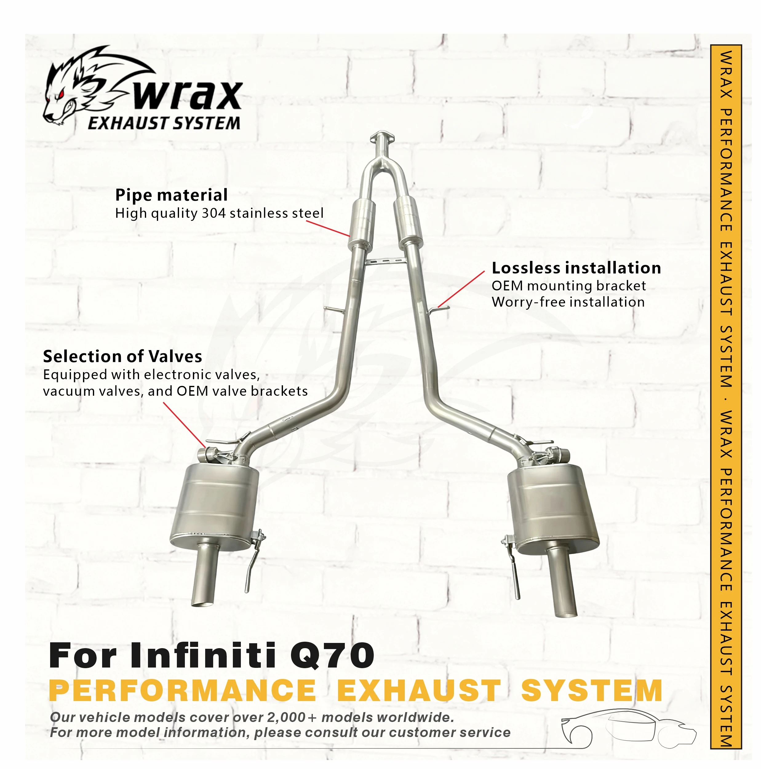 

WRAX Performance Exhaust System for Infiniti Q70 Stainless Steel Catback with Muffler Valve Sanding Process