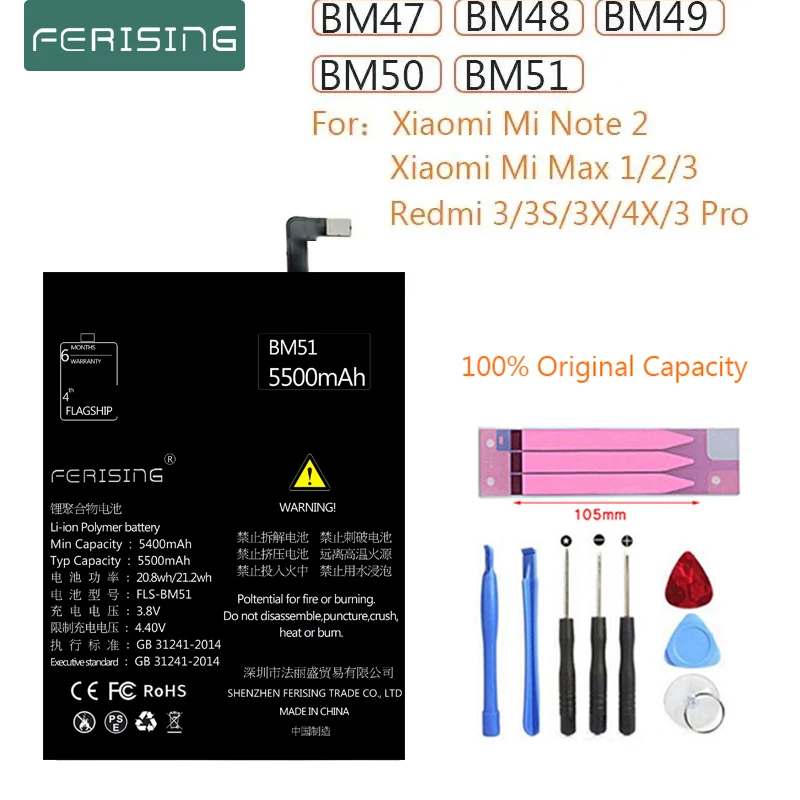 BM47 BM48 BM49 BM50 BM51 OEM Battery For Xiao Mi Max Max2 Max3 Note2 Redmi 3X 3S 3 Pro 4X Replacement for Xiaomi MiMax 2 3