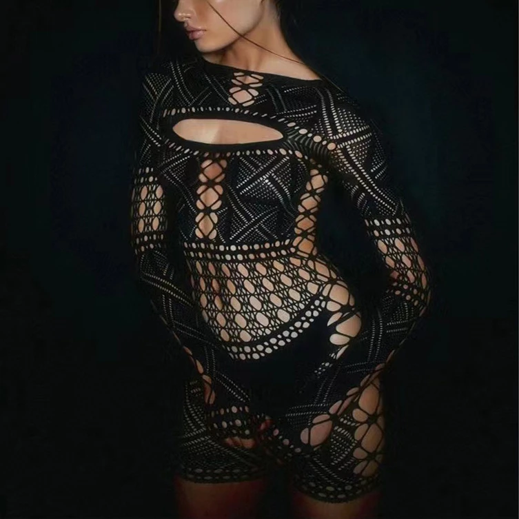 Ropa de fiesta gótica para mujer, monos de Estilo negro oscuro, mono Sexy de manga larga, ropa de calle erótica, monos de fiesta de celebridades