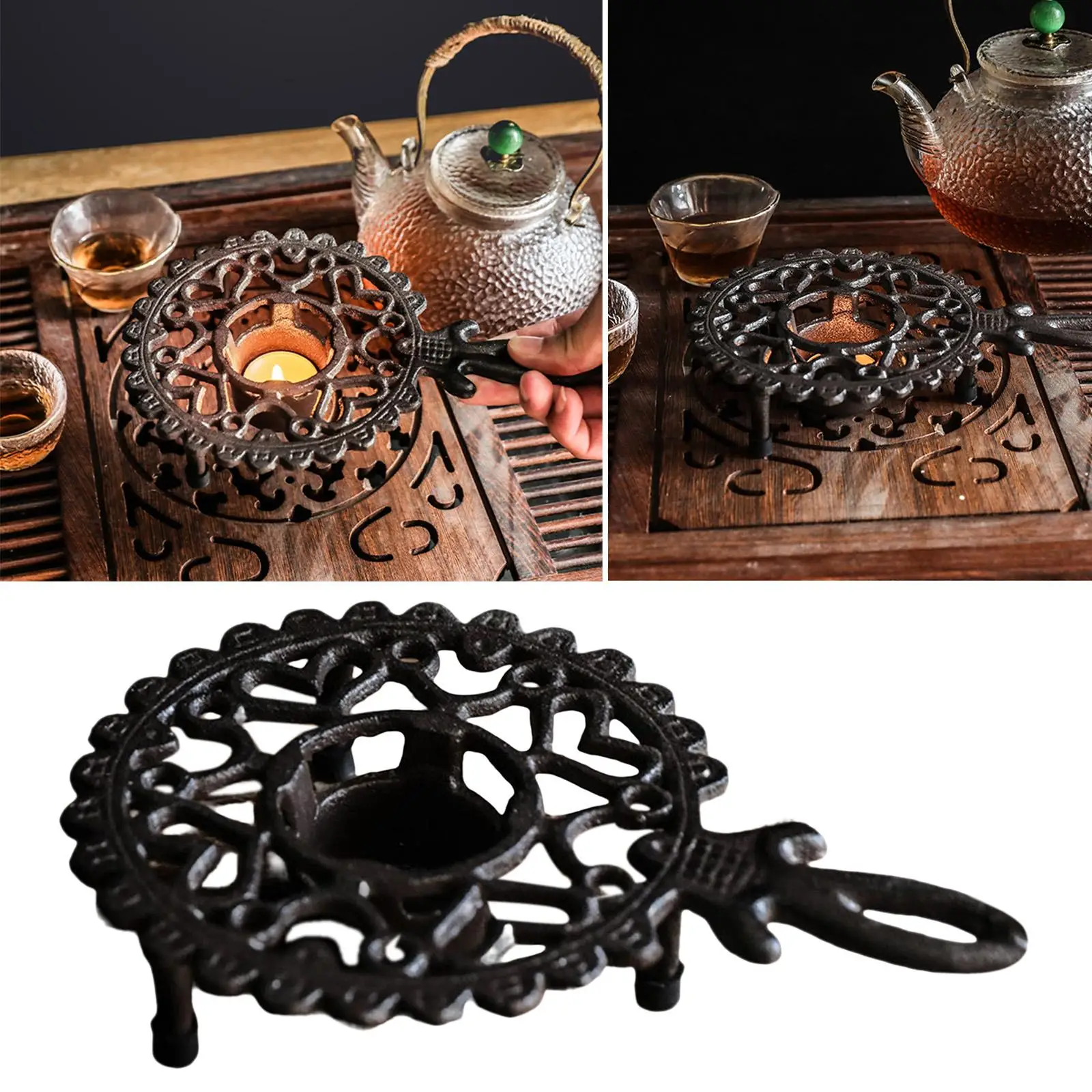 

Teapot Warmer Heavy Duty Cast Iron Heating Base Teapot Dish Stable Holder for Courtyard