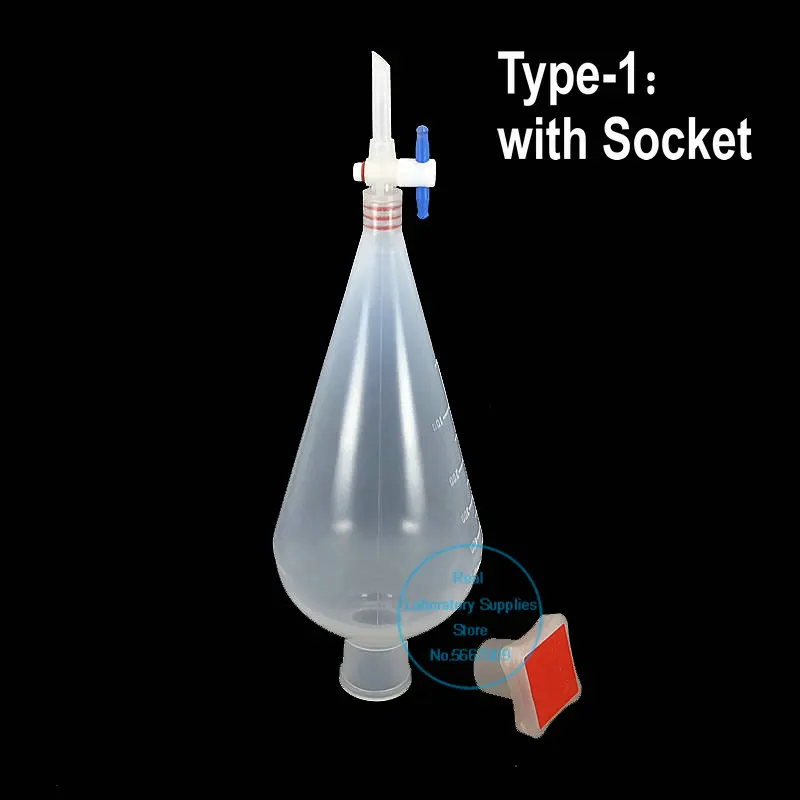 Entonnoir séparateur en plastique PP en forme de poire, équipement de laboratoire avec Piston en PTFE, 125ml, 250ml, 500ml, 1000ml, 1 pièce