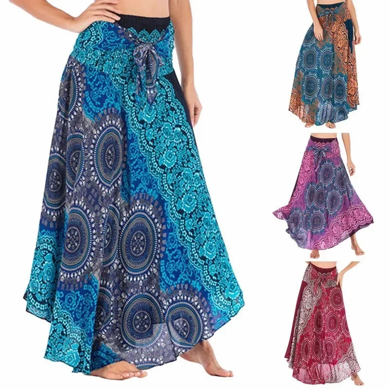 Ethnic Style Fashion Skirts Women Clothes Roupas Saia Bottom Skirt Woman Long Jupe Bohemian Boho Flowers Elastic Waist Faldas