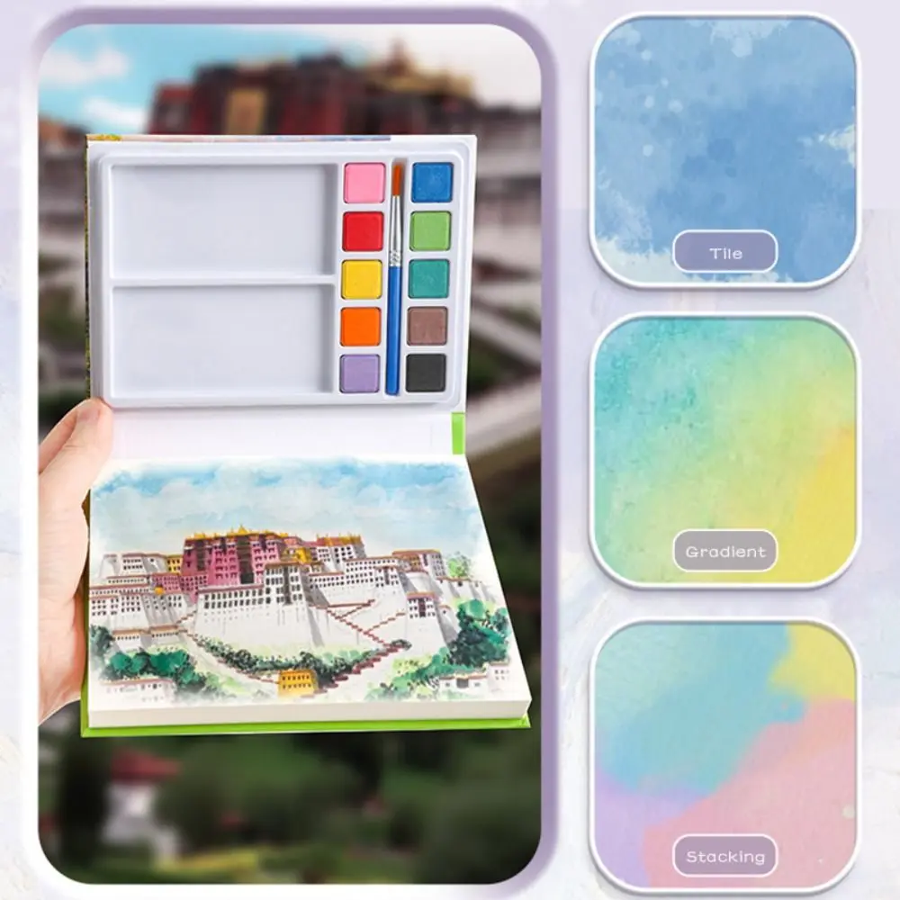 ورق ألوان مائية احترافي بحجم A3 مع صبغ/فرشاة سميكة للرسم المفكرة الفنية كراسة الرسم للسفر #5